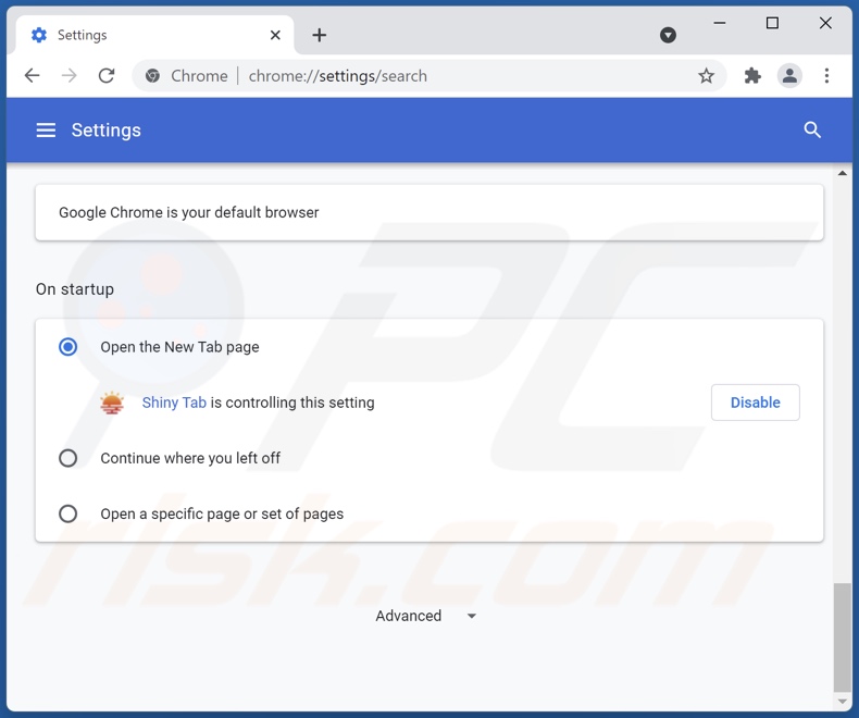 Removing search.shinytab.com from Google Chrome homepage