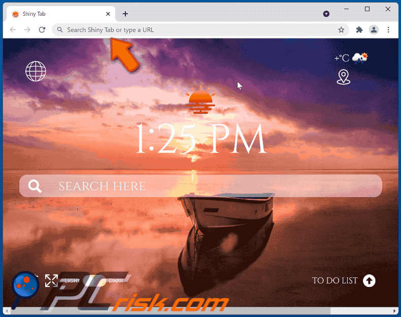 Shiny Tab browser hijacker redirecting to Google (GIF)