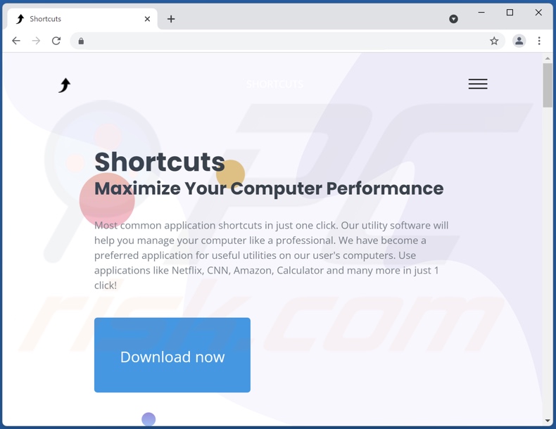 Shortcuts adware promoting website