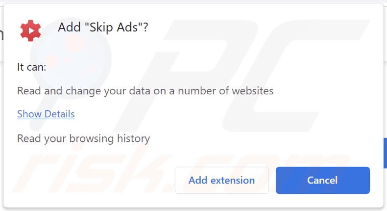Skip Ads adware asking for permissions