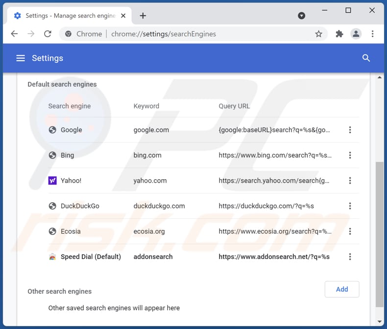 Removing addonsearch.net from Google Chrome default search engine