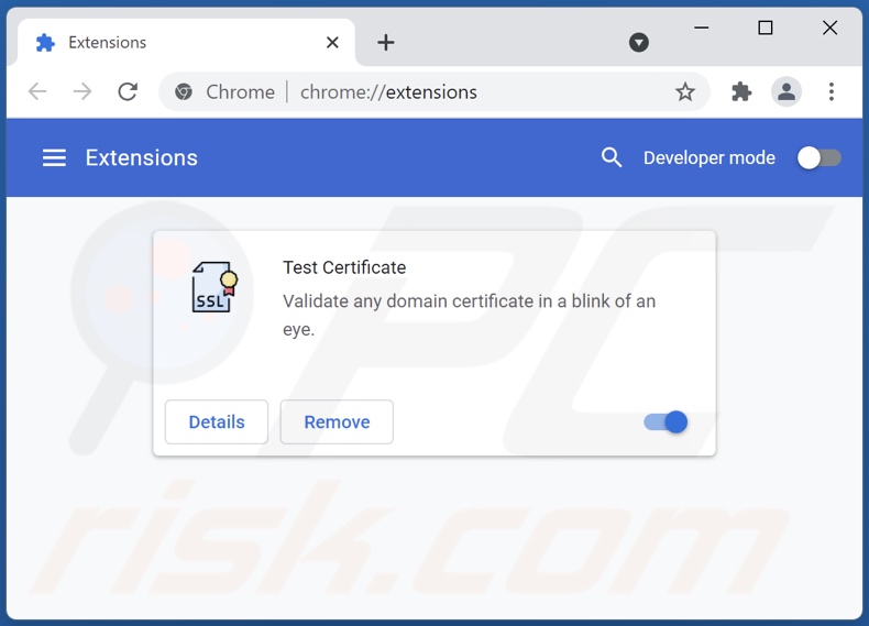 Removing Test Certificate ads from Google Chrome step 2