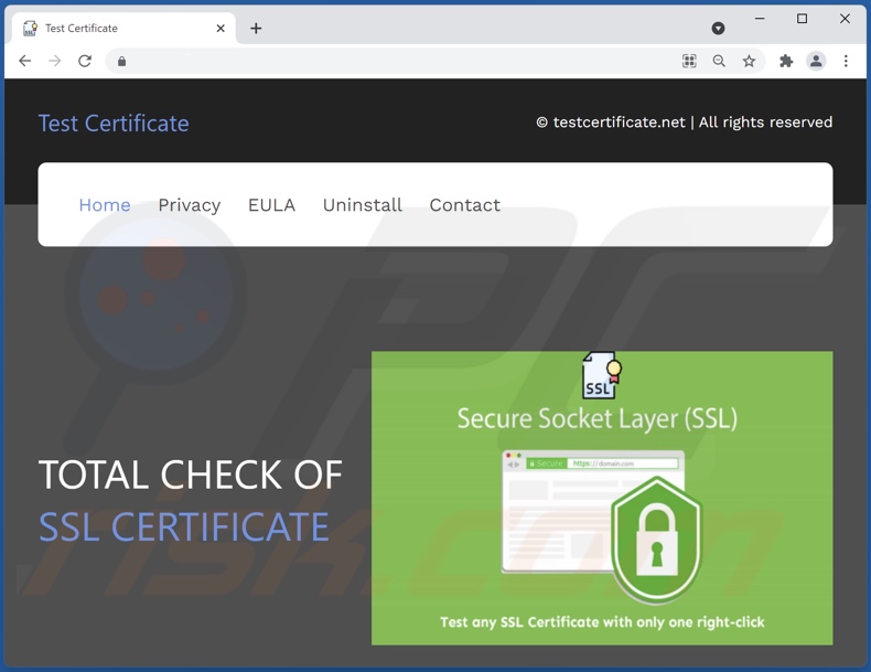 Test Certificate adware promoting site