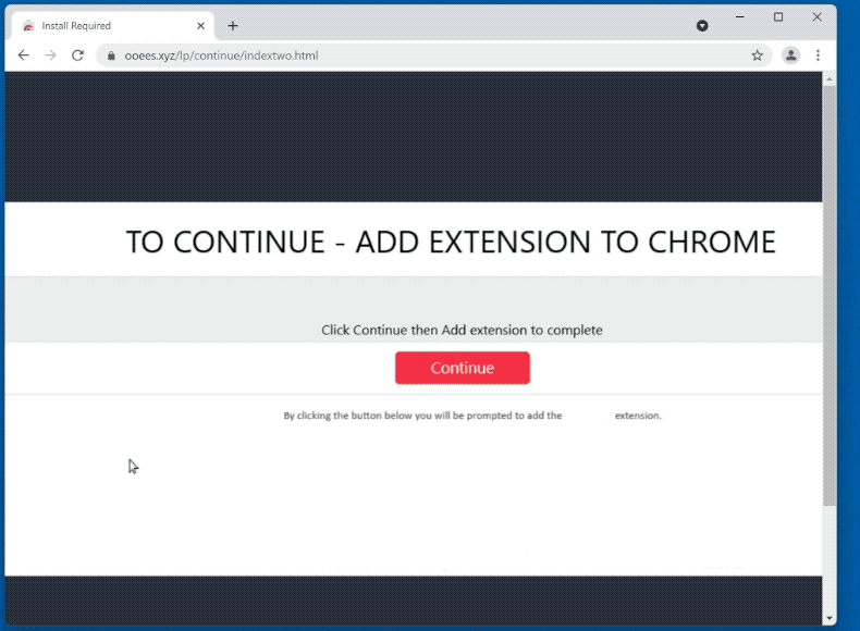 TO CONTINUE - ADD EXTENSION TO CHROME scam website appearance (GIF)