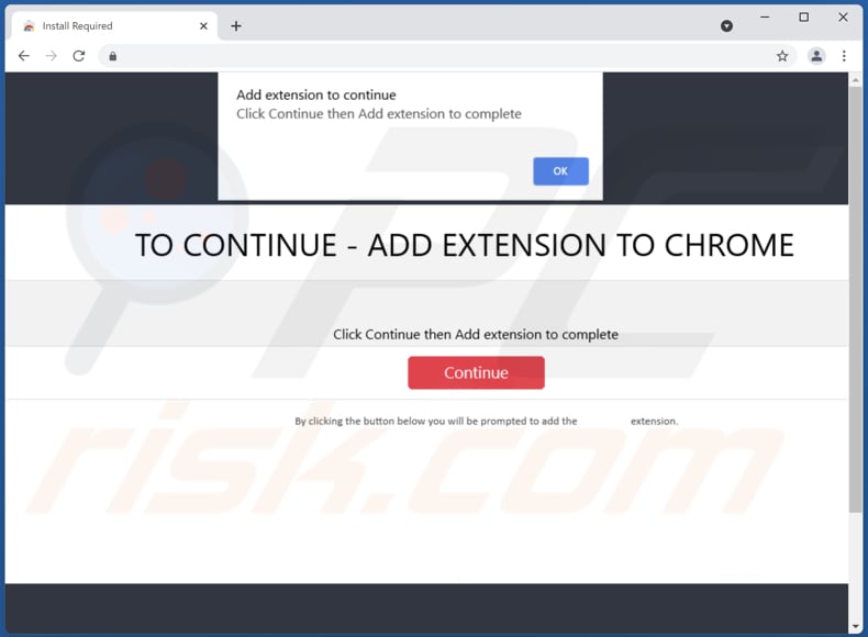 TO CONTINUE - ADD EXTENSION TO CHROME scam pop-up redirects