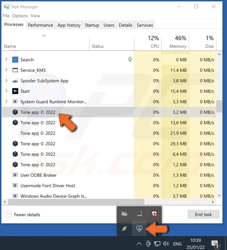 Tone adware app and process (Tone app (c) 2022 - process name)