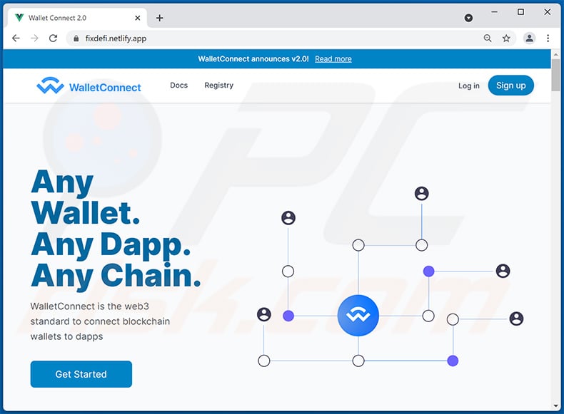 WalletConnect-themed phishing site - fixdefi.netlify.app