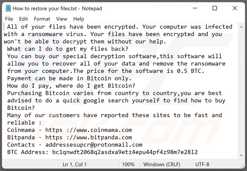 WaspLocker ransomware text file (How to restore your files.txt)