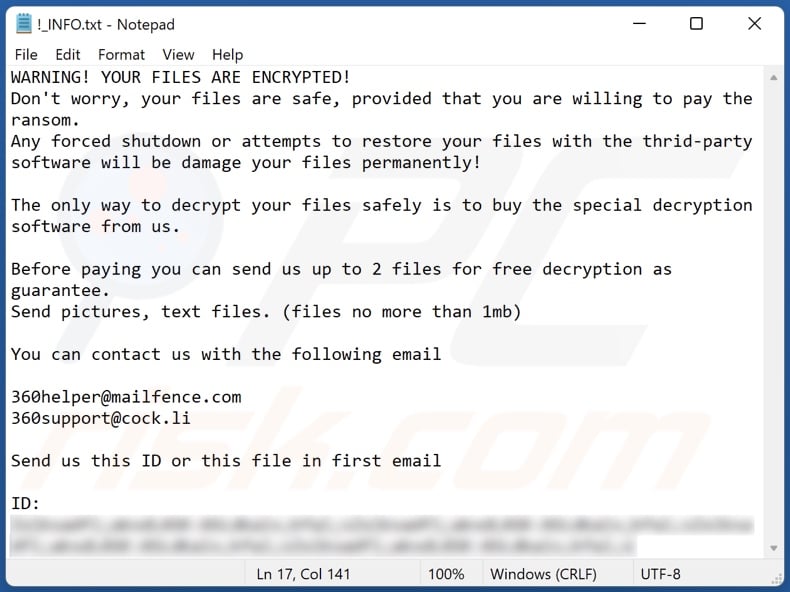 360 ransomware ransom-demanding message (!_INFO.txt)