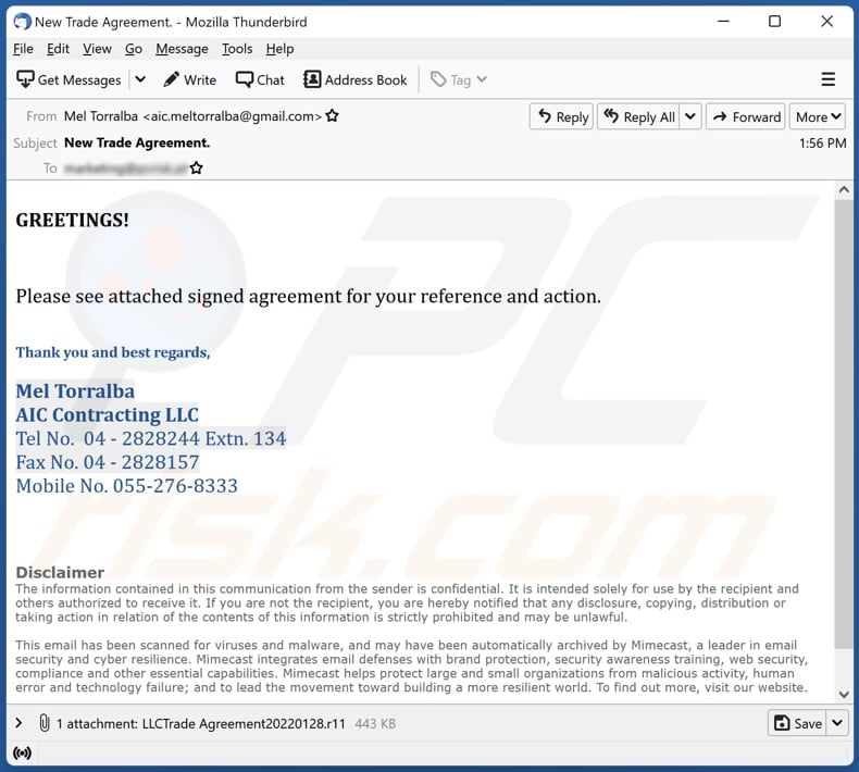 AIC Contracting email virus malware-spreading email spam campaign