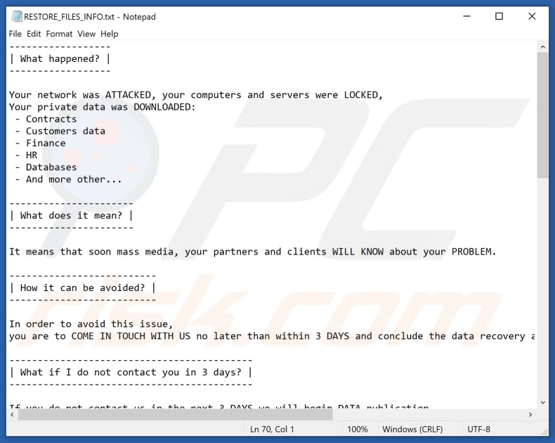 ALBASA ransomware text file (RESTORE_FILES_INFO.txt)