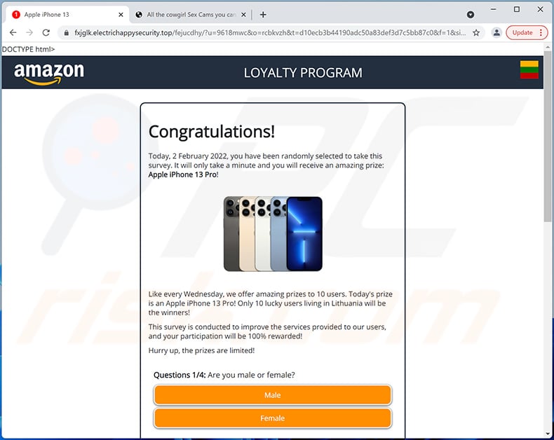 Amazon Loyalty Program pop-up scam (2022-02-02)