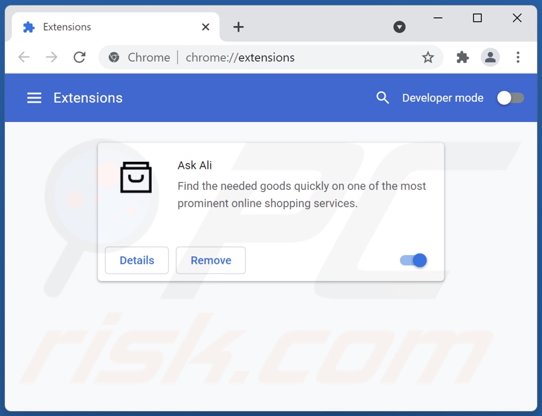 Removing Ask Ali ads from Google Chrome step 2