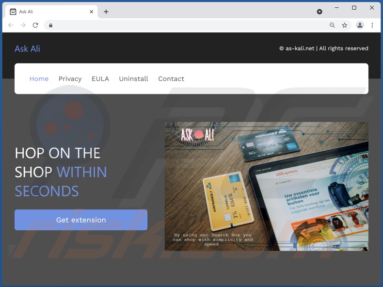 Website promoting Ask Ali adware