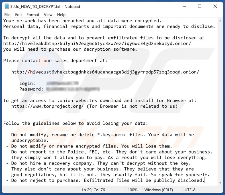Aumcc ransomware text file (3LUo_HOW_TO_DECRYPT.txt)