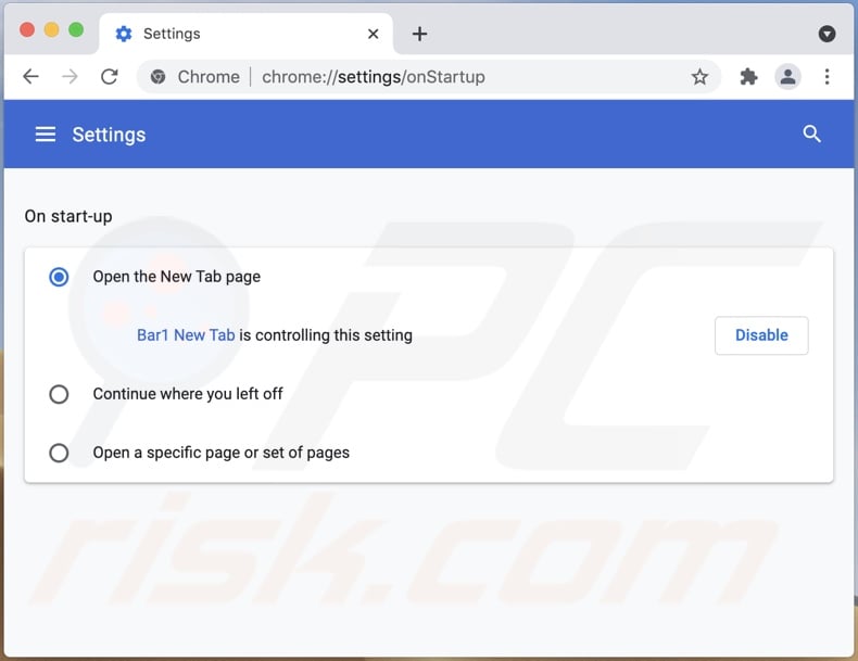 Bar1 New Tab browser hijacker Chrome persistence