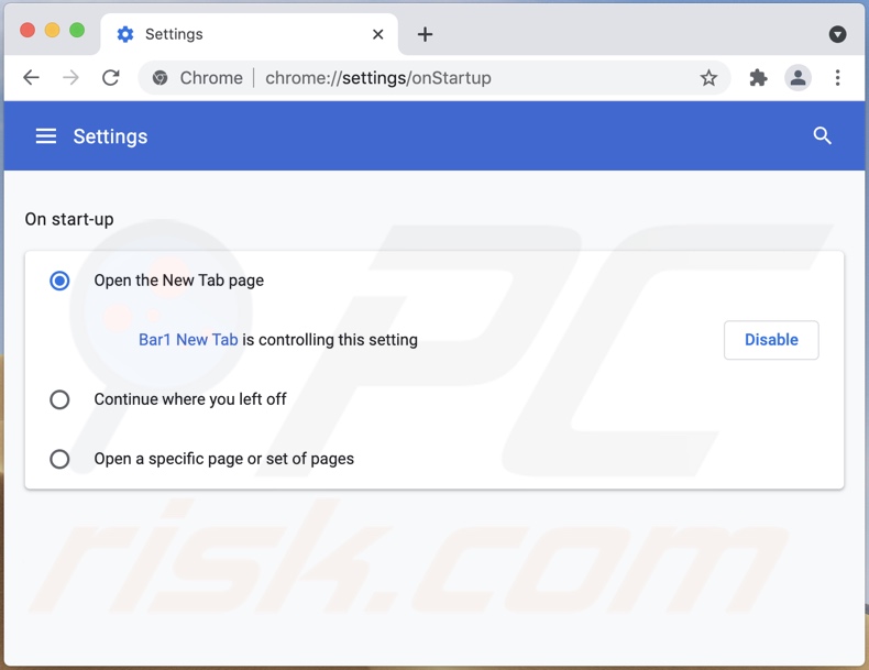 Bar1 New Tab browser hijacker Chrome persistence