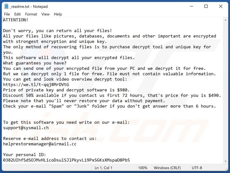 Bbbw ransomware text file (_readme.txt)
