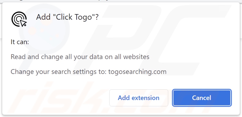 Click Togo browser hijacker asking for permissions