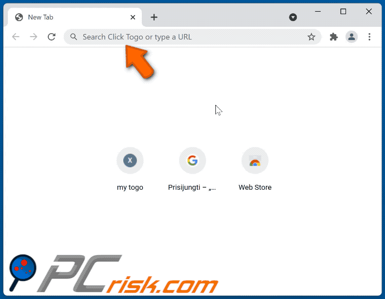 Click Togo browser hijacker redirection chain to Bing (GIF)