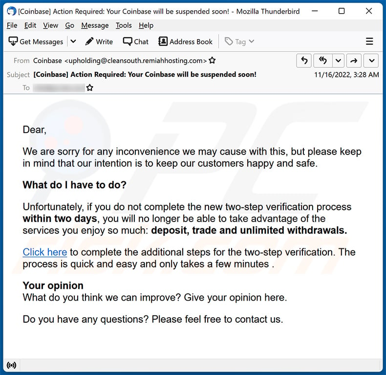 Coinbase-themed spam email (2022-11-18)