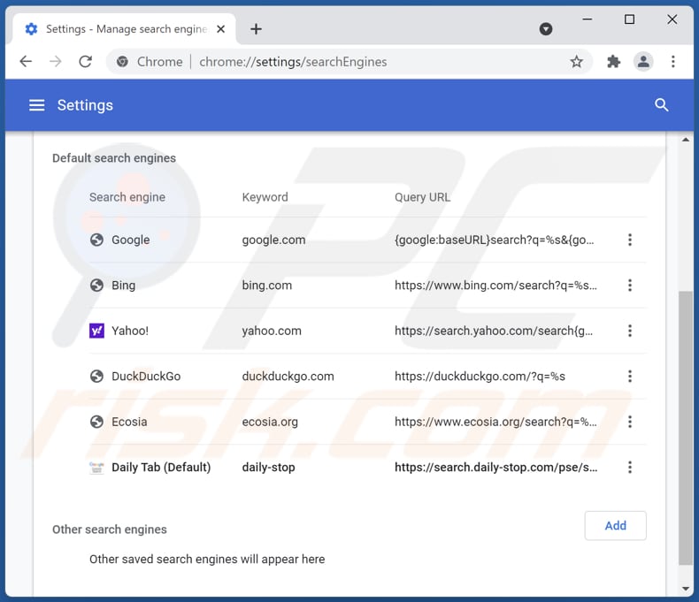 Removing search.daily-stop.com from Google Chrome default search engine