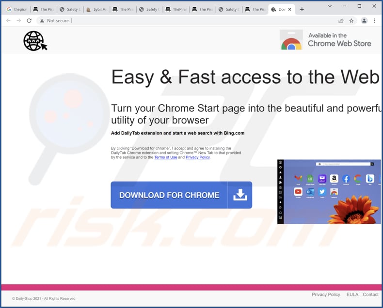Website used to promote Daily Tab browser hijacker