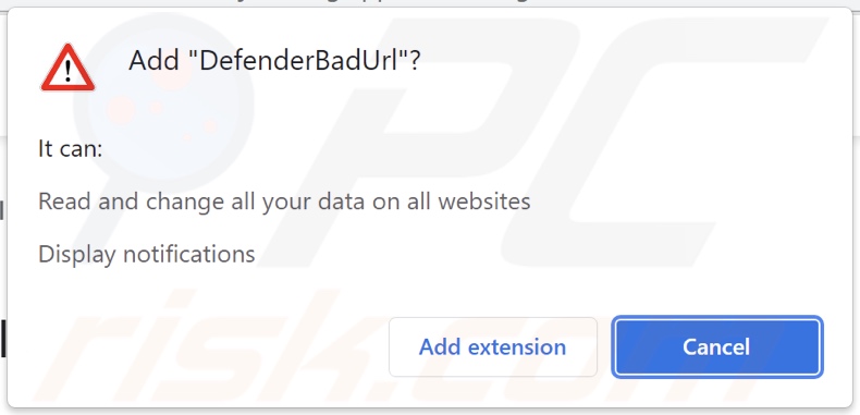 DefenderBadUrl adware asking data-related permissions