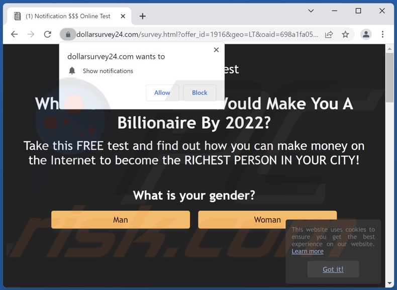 dollarsurvey24[.]com pop-up redirects