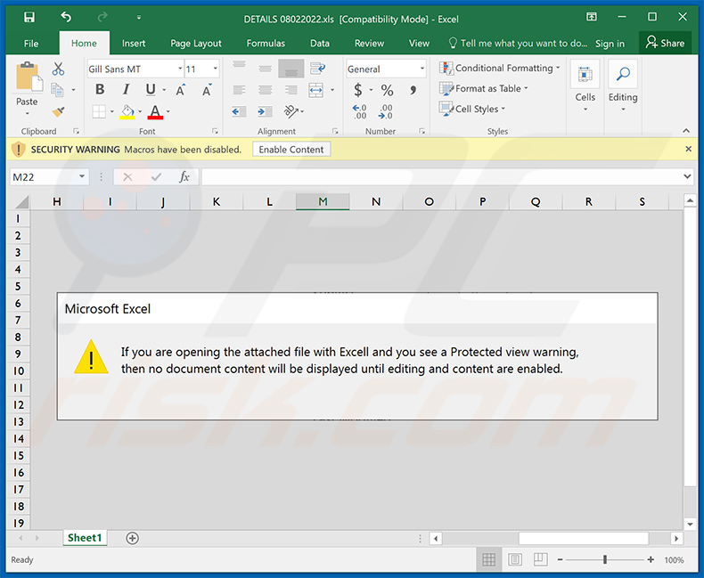 MS Excel document spreading Emotet trojan