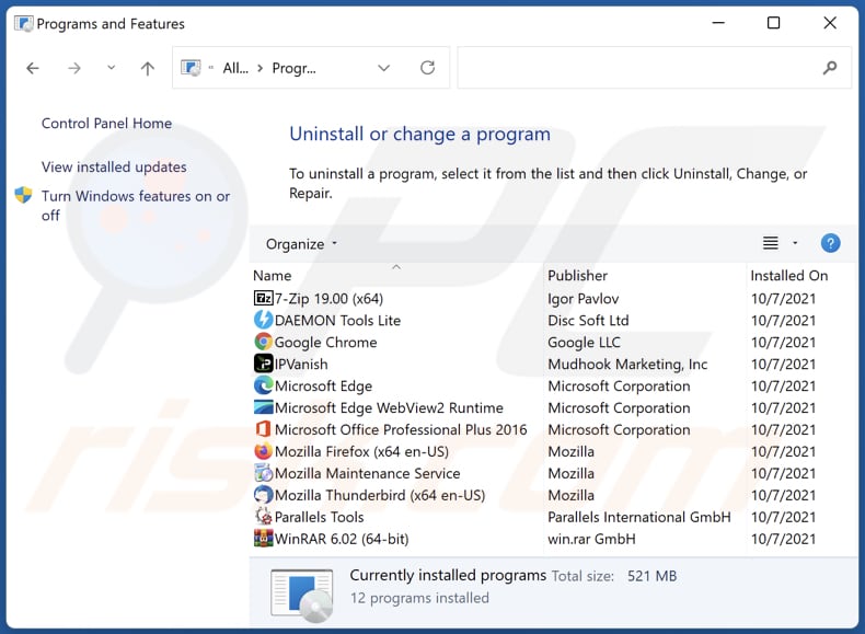 External Links Tool adware uninstall via Control Panel