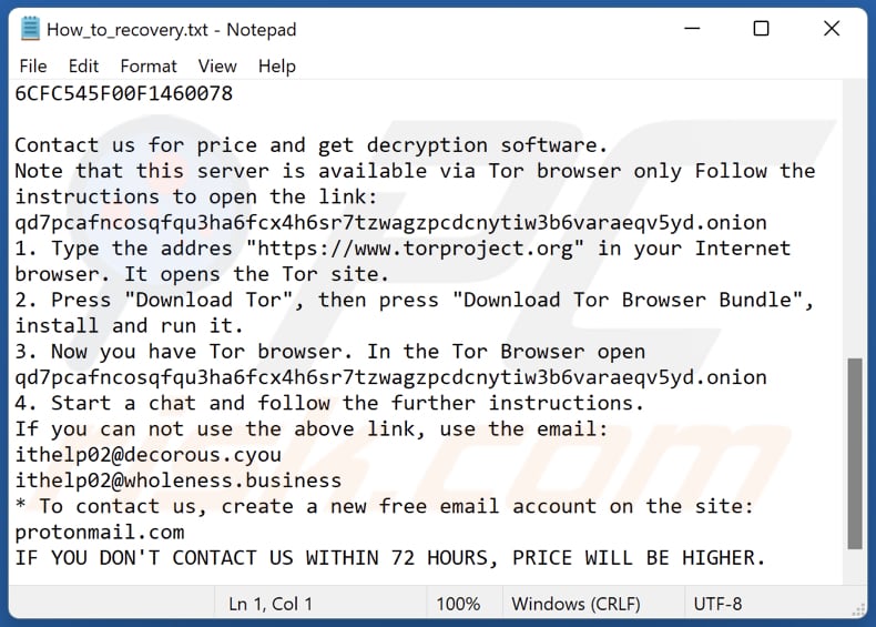 Farattack ransomware text file (How_to_recovery.txt)