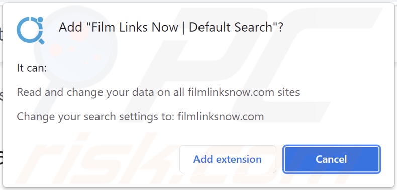 Film Links Now | Default Search browser hijacker asking for permissions