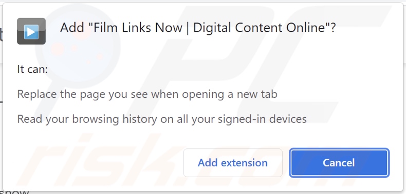 Film Links Now | Digital Content Online browser hijacker asking for permissions