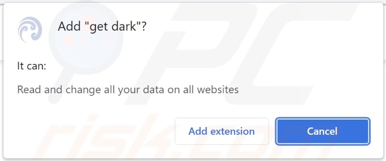 Get Dark browser hijacker asking for permissions