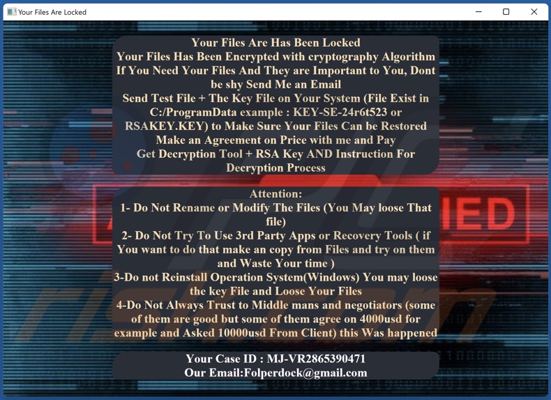 Godox ransomware ransom-demanding message (Decryption-Guide.HTA)