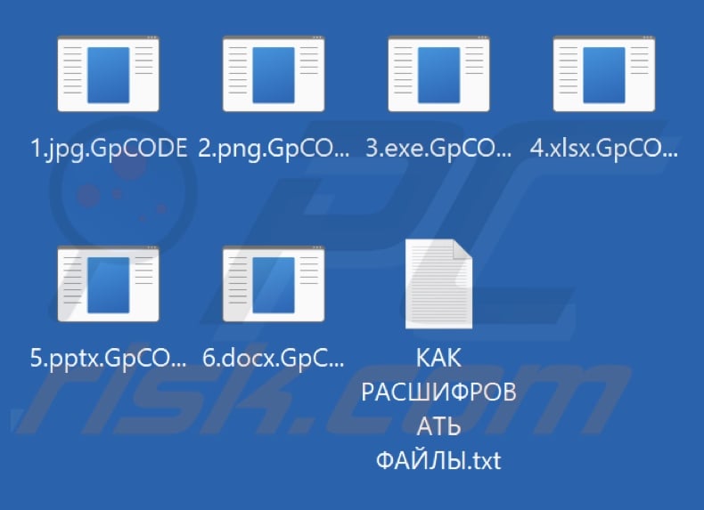 Files encrypted by GpCODE ransomware (.GpCODE extension)