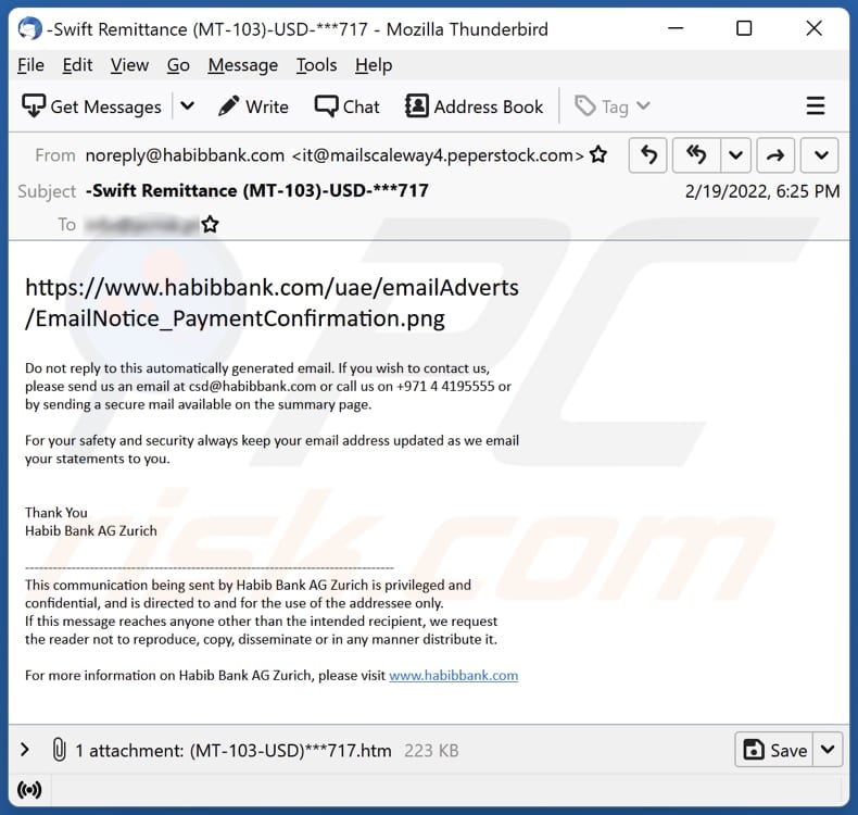 Habib Bank AG Zurich email spam campaign