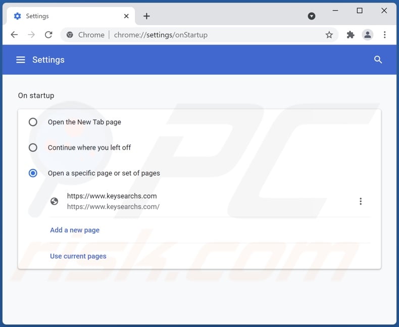 Removing keysearchs.com from Google Chrome homepage