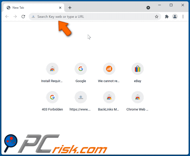 Key Web browser hijacker redirecting to Bing (GIF)