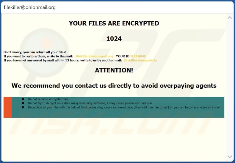 Kl ransomware ransom note in a pop-up window