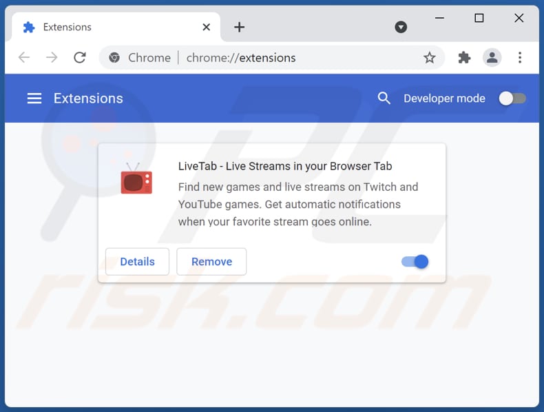 Removing livetab.tv related Google Chrome extensions