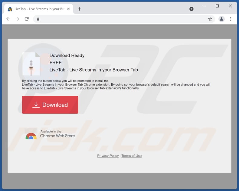 LiveTab - Live Streams in your Browser Tab browser hijacker download page