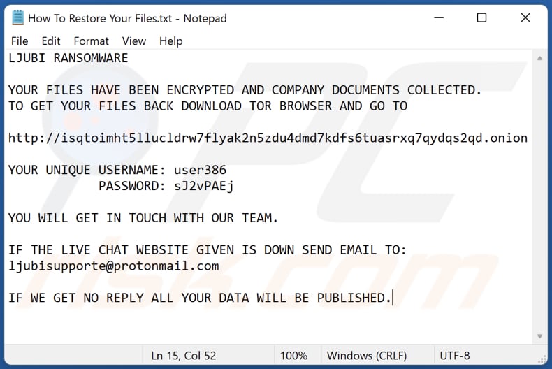 Ljubi ransomware text file (How To Restore Your Files.txt)