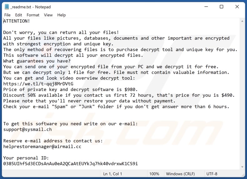 Maiv ransomware text file (_readme.txt)