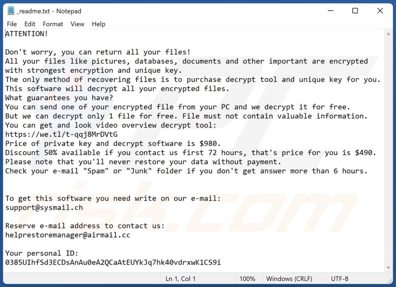 Maiv ransomware text file (_readme.txt)