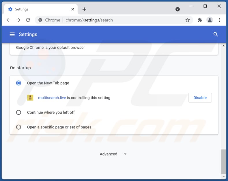 Removing search.multisearch.live from Google Chrome homepage