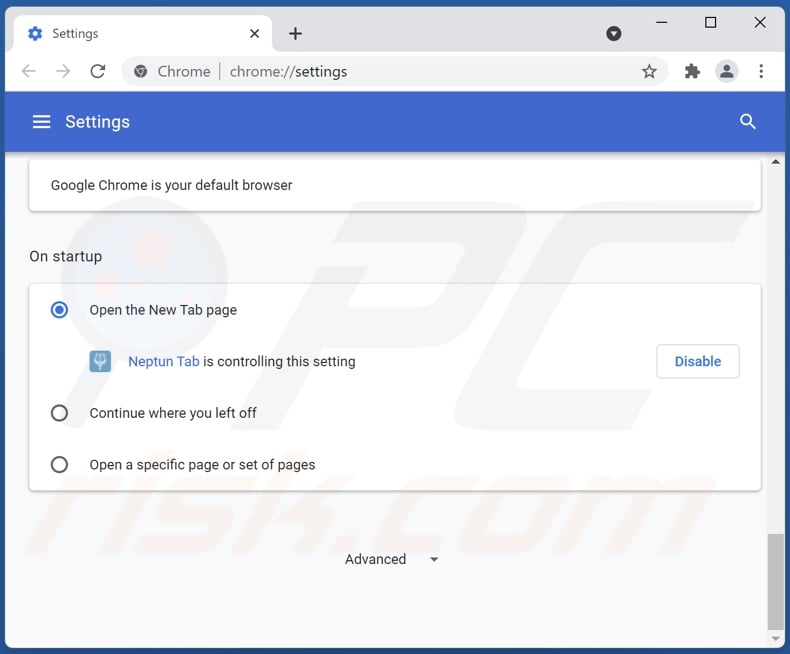 Removing search.neptuntab.com from Google Chrome homepage