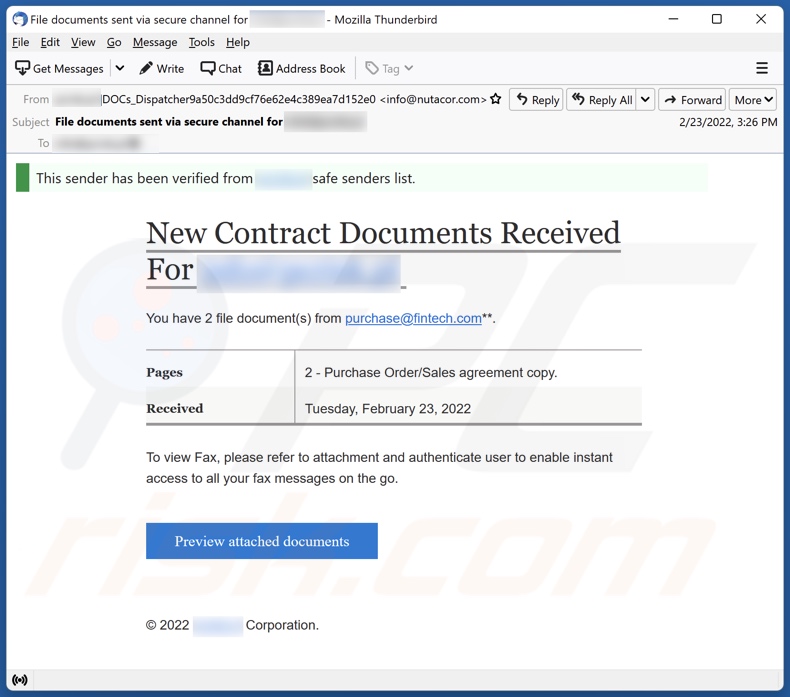 New Contract Documents Received email spam campaign