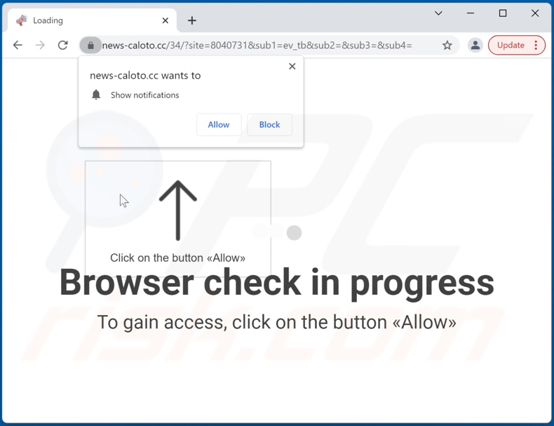 news-caloto[.]cc pop-up redirects